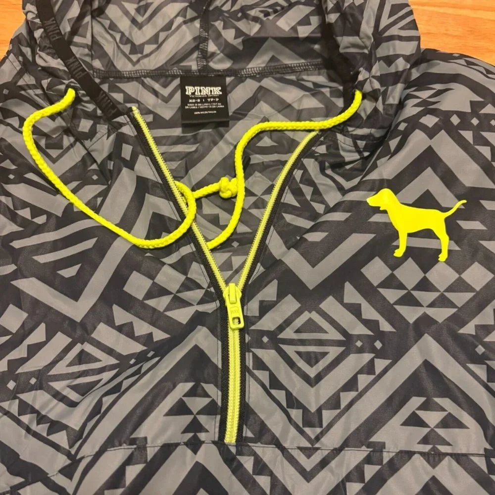 Victorias Secret PINK Anorak Jacket Aztec Hoodie Drawstring Dog Half Zip Size XS - Picture 3 of 4